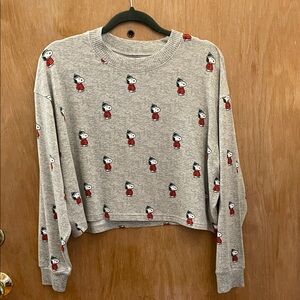 American Eagle Outfitters Gray Sleep Sweater with Snoopy Pattern